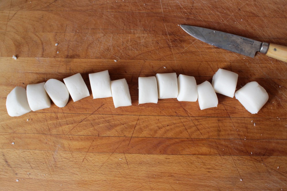 gluten-free dumpling dough cut into pieces