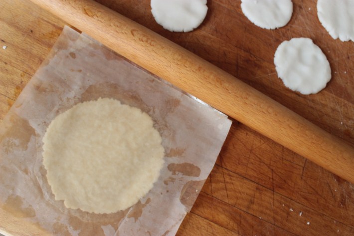 rolling out a gluten-free dumpling wrapper