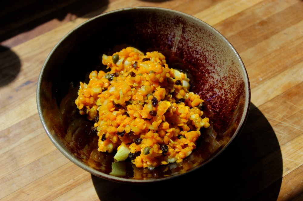 Curried Lentil Salad in pottery by Regina Whickham. http://reginawickham.blogspot.com/